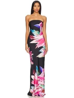 NWT $298 ROCOCO SAND Strapless Maxi Dress in Black Multi Large